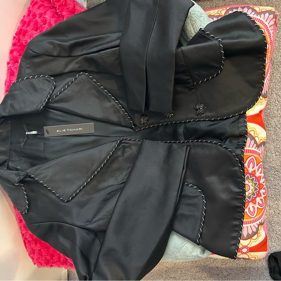 Elie Tahari Black Silk Dress Jacket/Blazer with Crystal Buttons-sz M-NWT - Picture 5 of 10